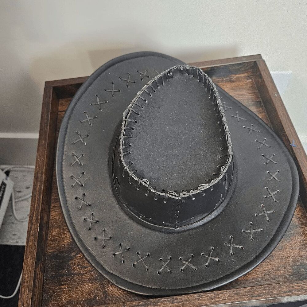 Unbranded Pleather Cowboy Hat Unisex Black One Size Costume